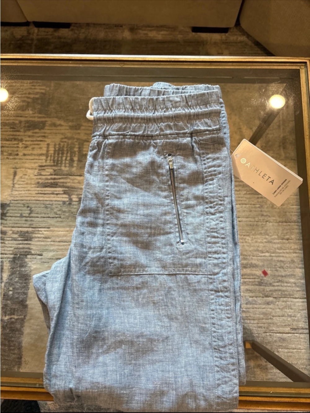 Athleta Light Blue Chambray Jogger Track Pants - Picture 2 of 6